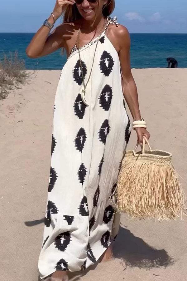 🔥LAST DAY SALE-49% OFF💃Ethnic Print One Shoulder Loose Maxi Dress