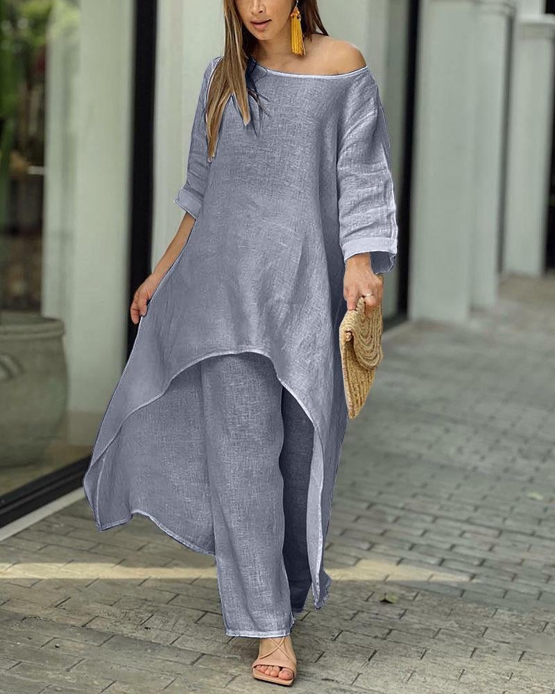 💥Hot Sale 49% OFF💥💕Women's Solid Color Linen Fashionable Casual Suit💃💃-17