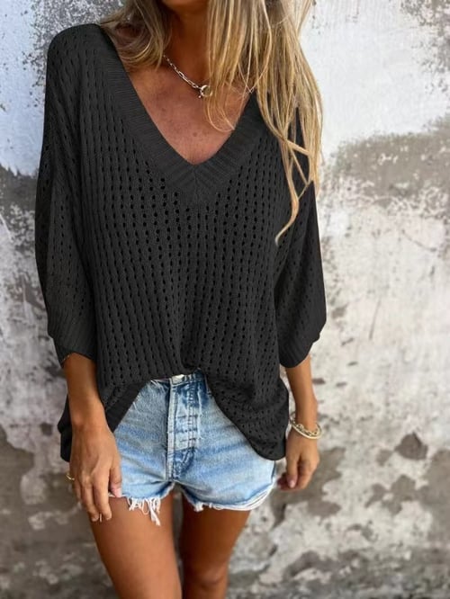 🔥LAST DAY SALE 49% OFF🔥V-neck Hollow Knitted Top-5