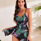 🩱Hot Sale 49% OFF👙 Tummy Control V Neck Twist Knot Tropical Skirted One Piece Swimdress-16