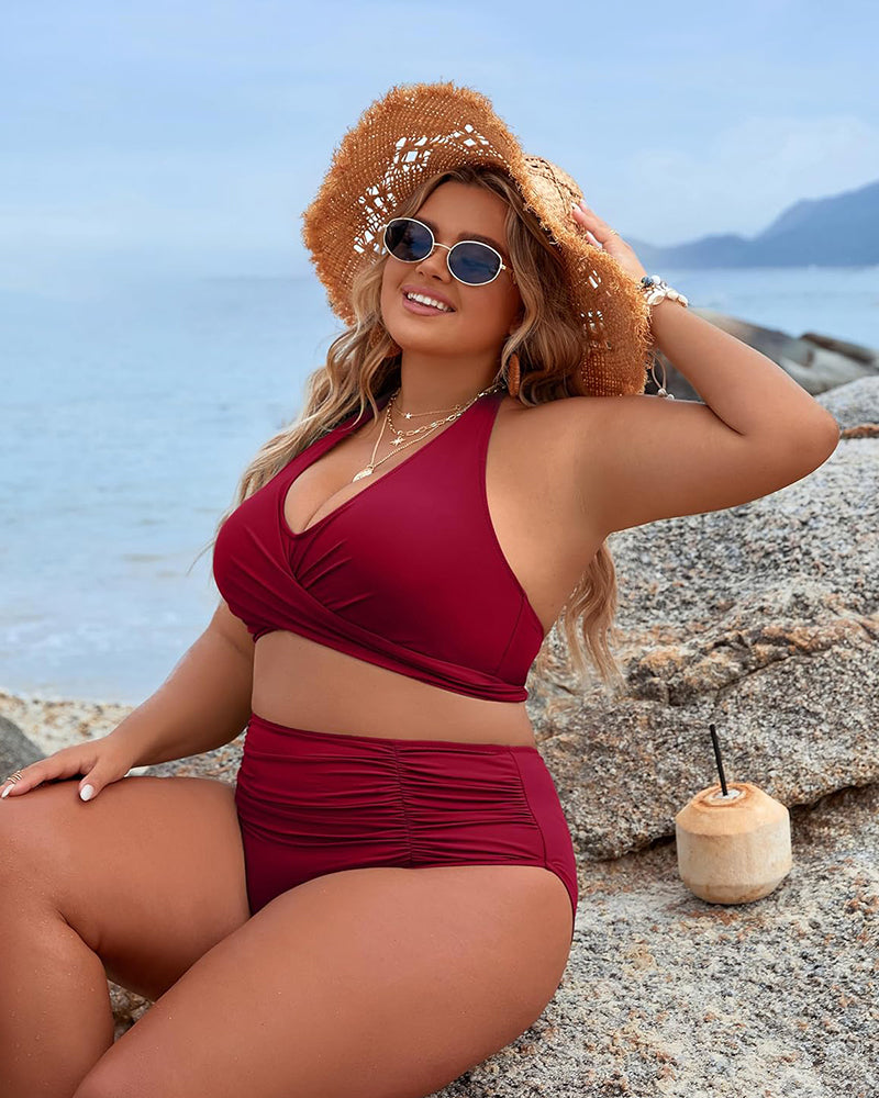 🩱Hot Sale 49% OFF👙 Tummy Control Bathing Suits Modest High Waisted Bikini Sets-32