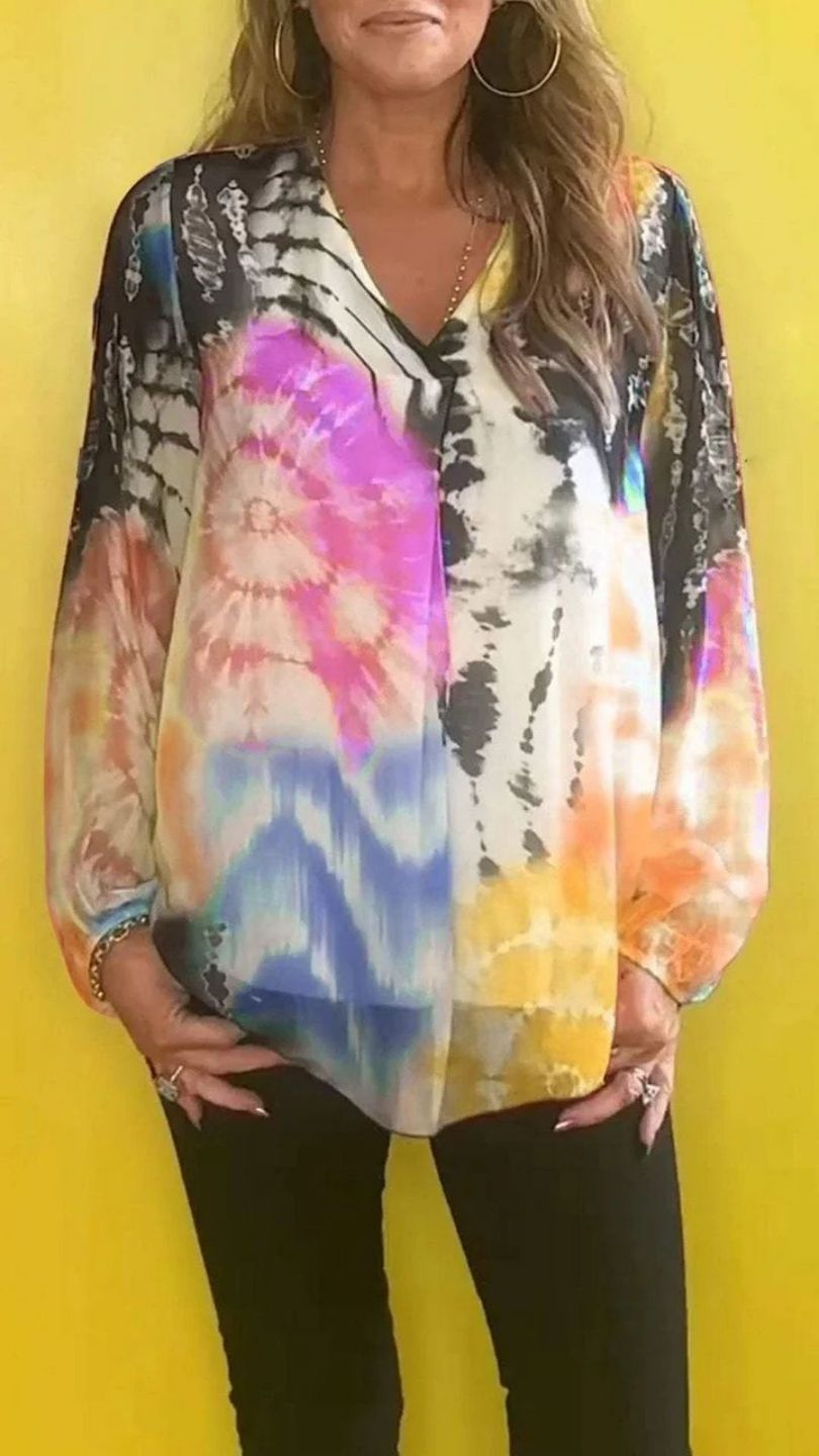 🔥SUMMER SALE 49% OFF🔥Casual V-neck Tie-dye Top-9