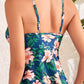 🩱Hot Sale 49% OFF👙 Tummy Control V Neck Twist Knot Tropical Skirted One Piece Swimdress-21