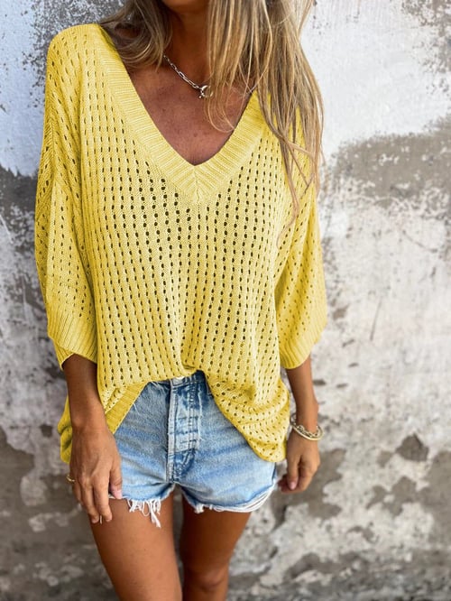 🔥LAST DAY SALE 49% OFF🔥V-neck Hollow Knitted Top-3