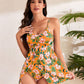 🩱Hot Sale 49% OFF👙 Tummy Control V Neck Twist Knot Tropical Skirted One Piece Swimdress-30