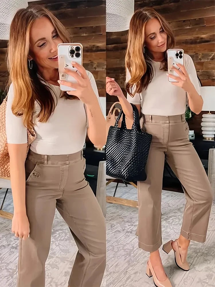 🔥Hot Sale - 49% Off👖Tummy Control Twill Cropped Wide Leg Pant-11