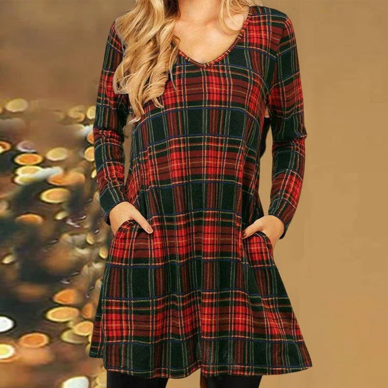 🎅Hot Sale 49% Off✨Loose Dress with Christmas Plaid Print-10