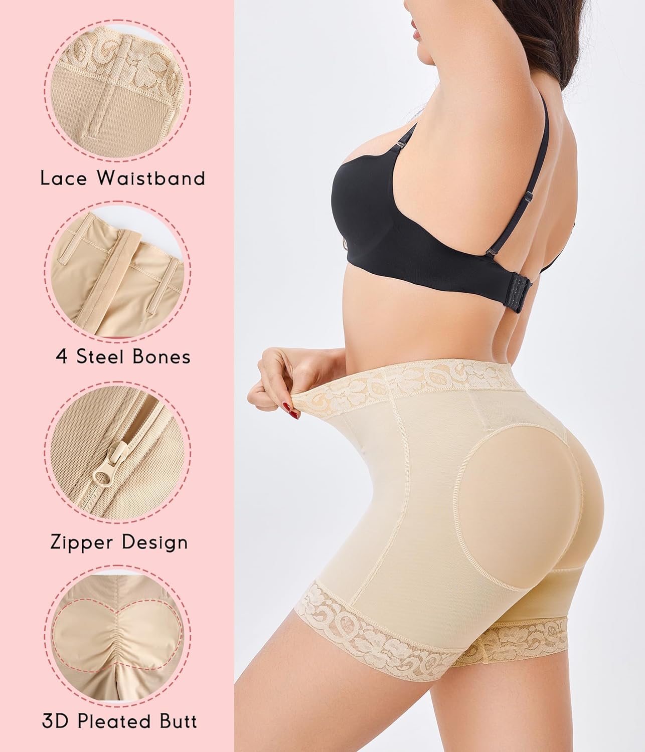 💞LAST DAY SALE 49% OFF💞Lace Steel Boned Butt Enhancer Shorts Shapewear💃🏽-13