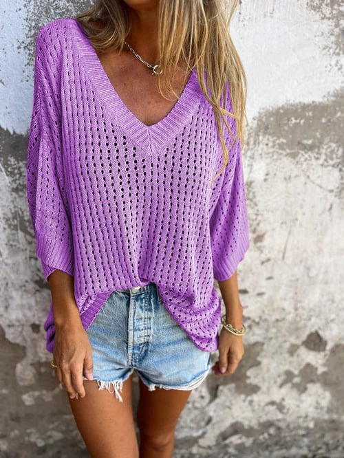 🔥LAST DAY SALE 49% OFF🔥V-neck Hollow Knitted Top-2