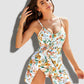 🩱Hot Sale 49% OFF👙 Tummy Control V Neck Twist Knot Tropical Skirted One Piece Swimdress-1