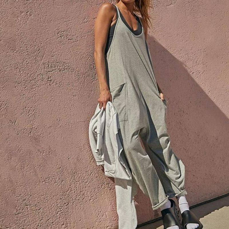 🔥Hot Sale- 49% OFF🔥Solid V-Neck Sling Pocket Jumpsuit-5