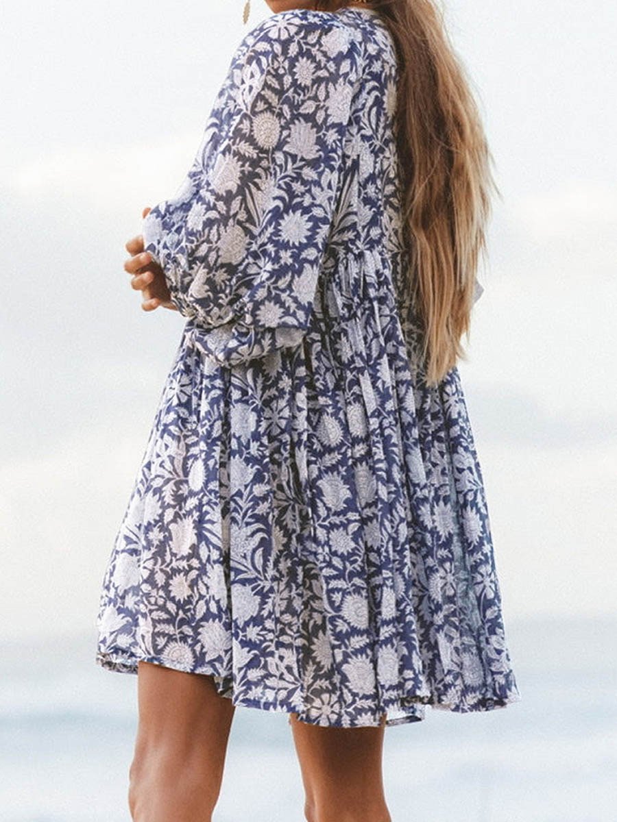 🔥HOT SALE-49% OFF🔥V Neck Summer Half Sleeve Floral Tunic Short Dress-15