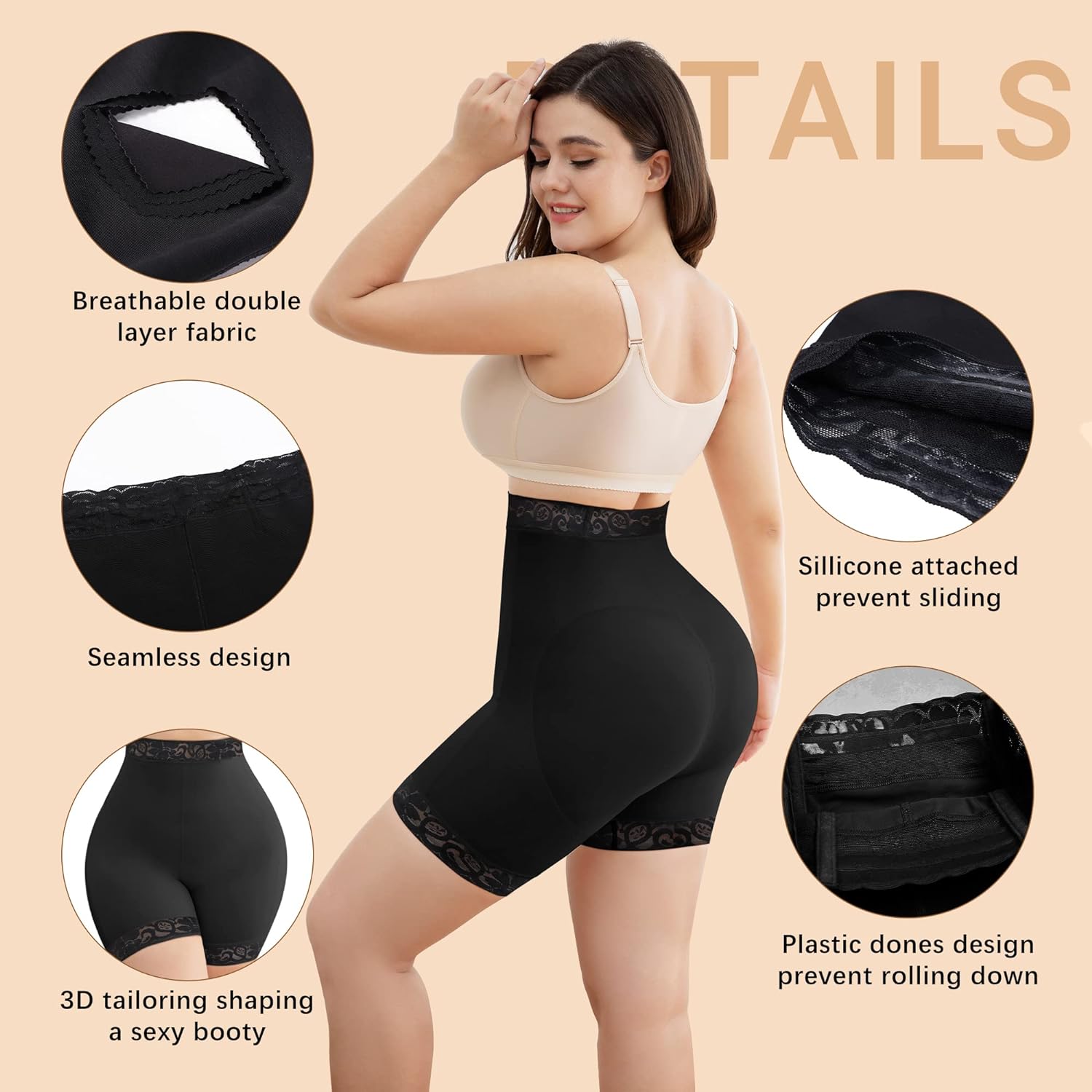 💃HOT SALE 49% OFF💞Lace Steel Boned Butt Enhancer Shorts Shapewear-12