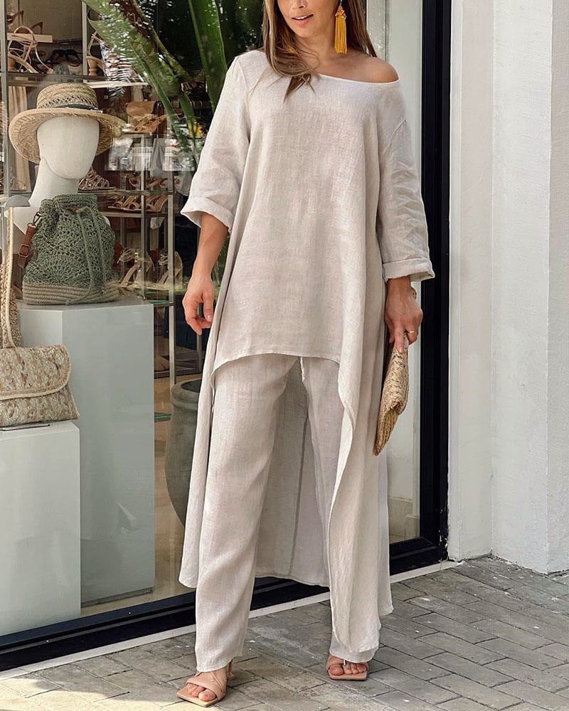 💥Hot Sale 49% OFF💥💕Women's Solid Color Linen Fashionable Casual Suit💃💃-14