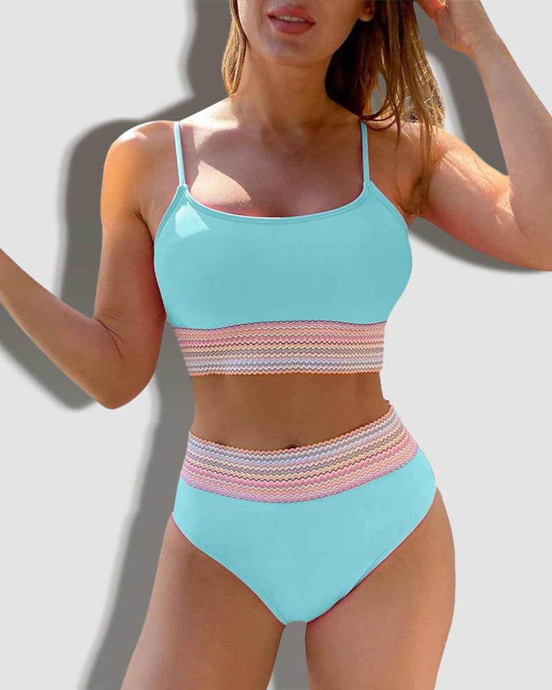 🩱Summer Sale 49% OFF👙Adjustable Spaghetti Straps Colorful Two Piece Swimsuit-1