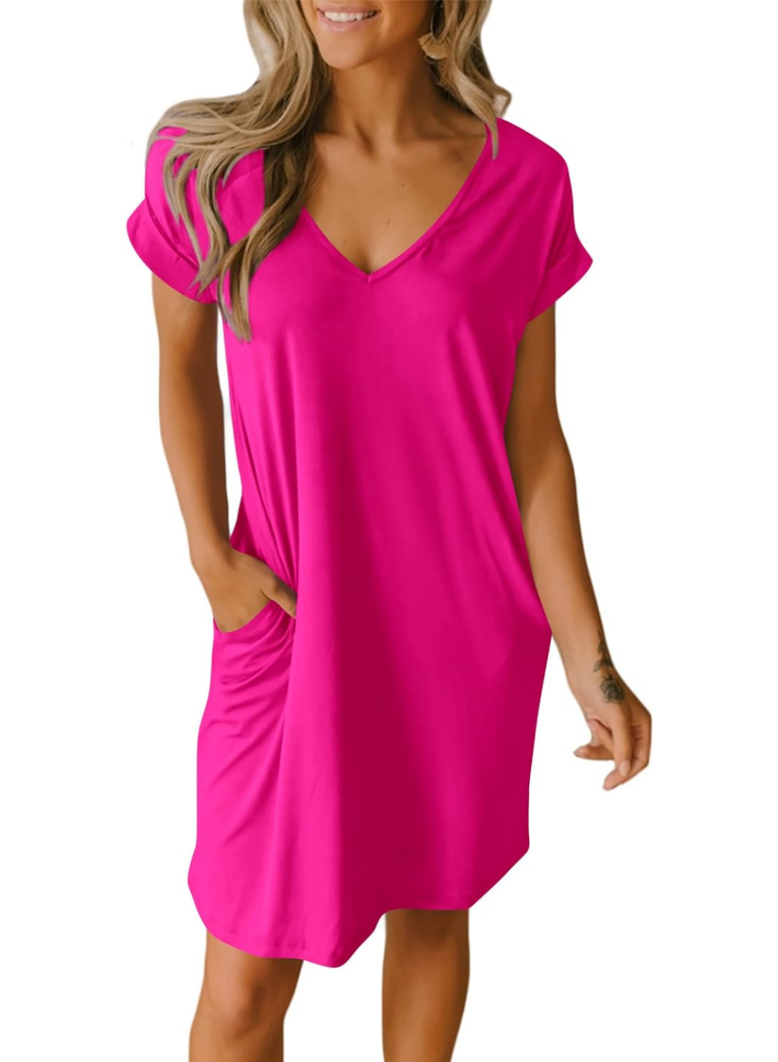 🔥SUMMER HOT SALE 49% OFF🔥V-neck T-shirt Dress with Pockets-1