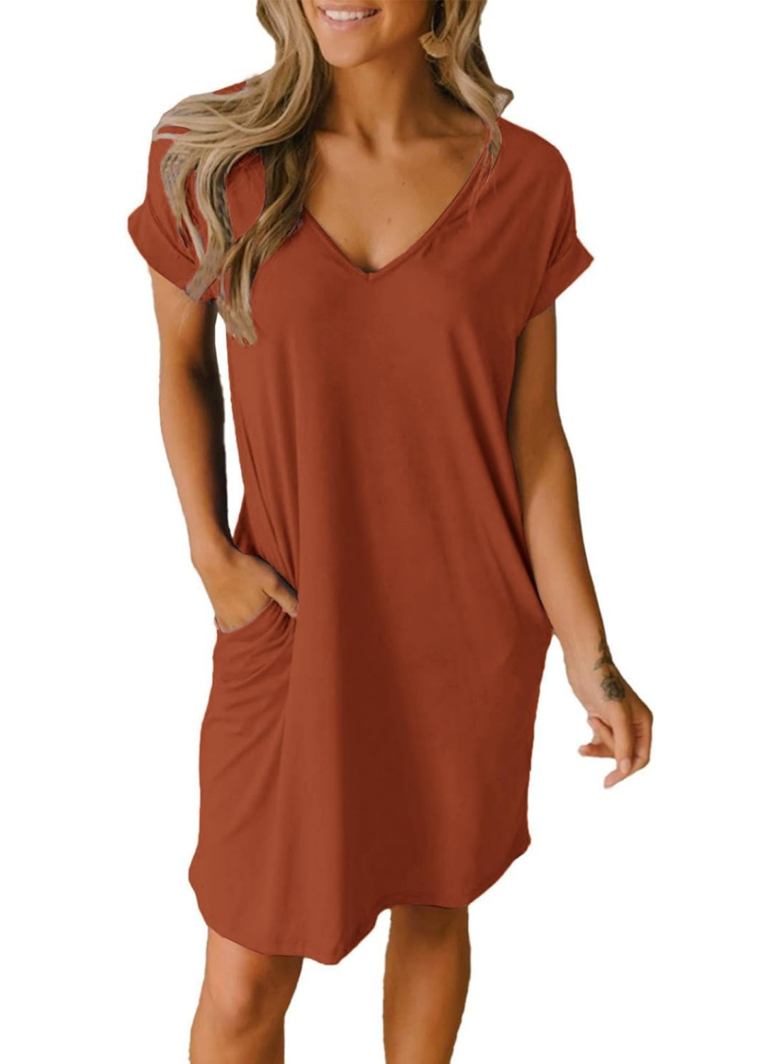 🔥SUMMER HOT SALE 49% OFF🔥V-neck T-shirt Dress with Pockets-3