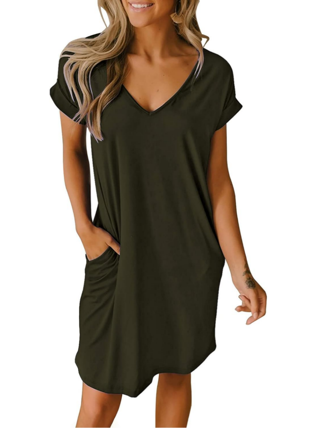 🔥SUMMER HOT SALE 49% OFF🔥V-neck T-shirt Dress with Pockets-5