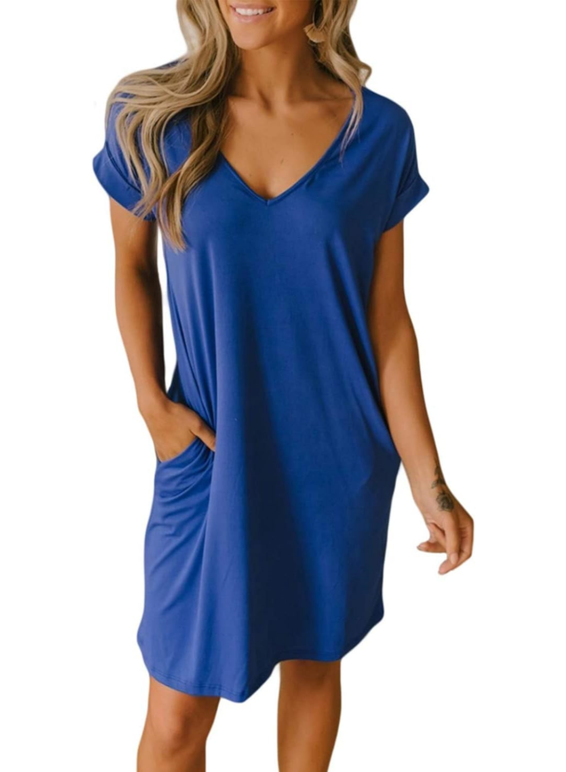 🔥SUMMER HOT SALE 49% OFF🔥V-neck T-shirt Dress with Pockets-2