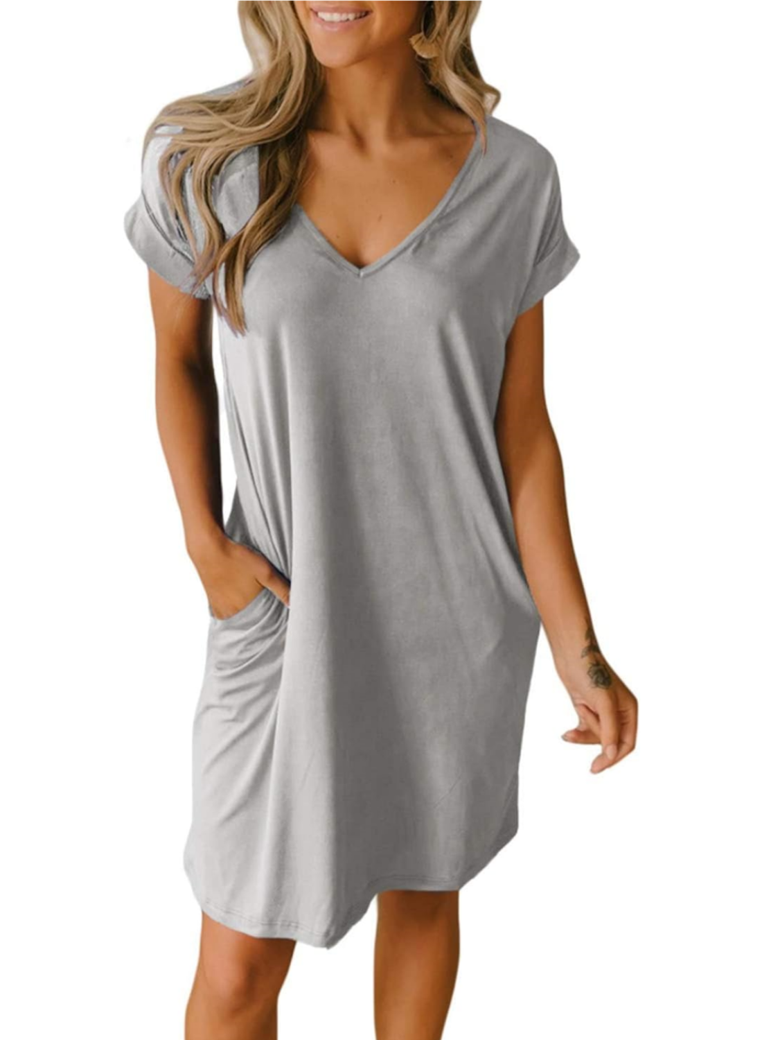 🔥SUMMER HOT SALE 49% OFF🔥V-neck T-shirt Dress with Pockets-4