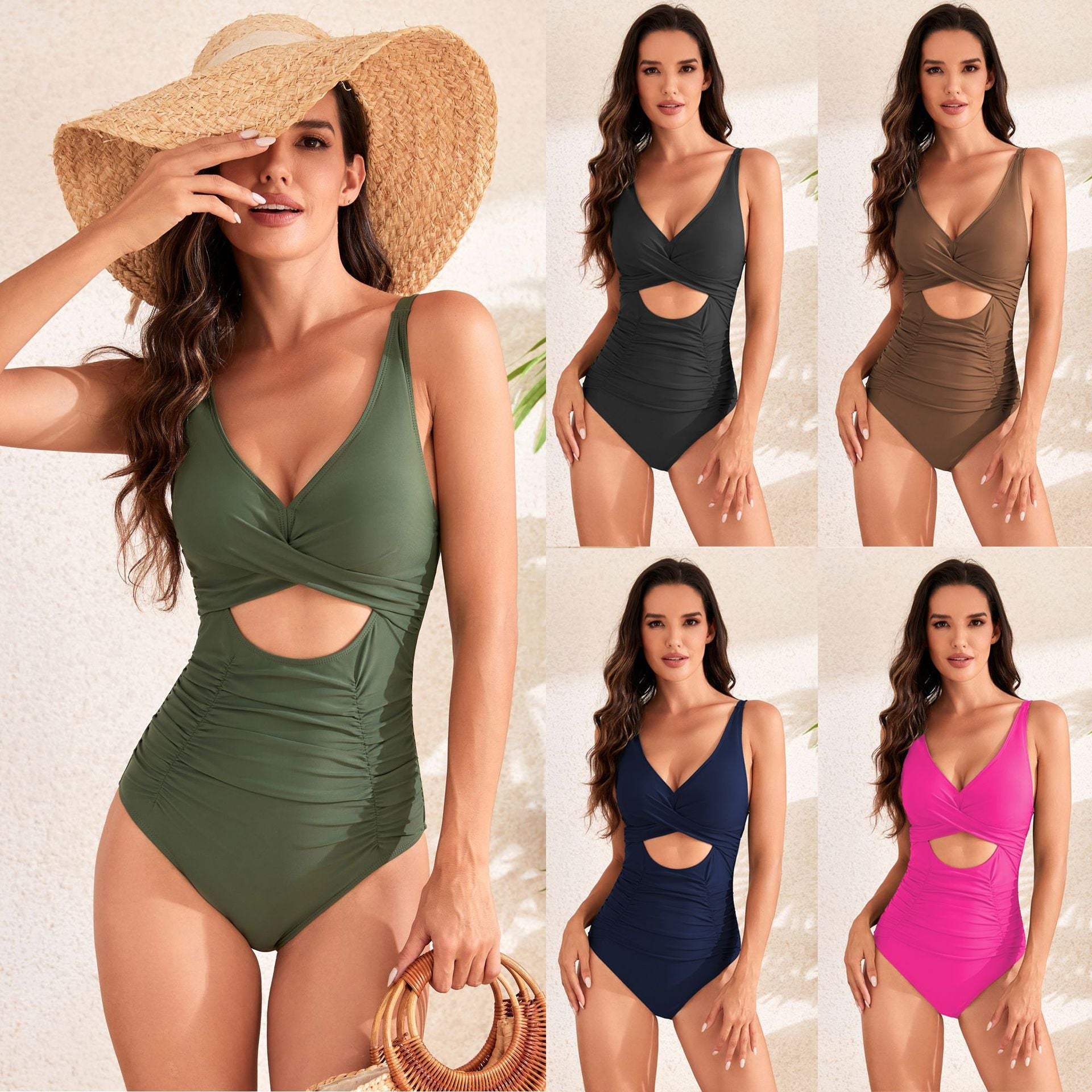 👙Summer Sale 49% Off🔥Womens Push-up Tummy Control Bathing Suits V-neck Cutout Swimsuits-10