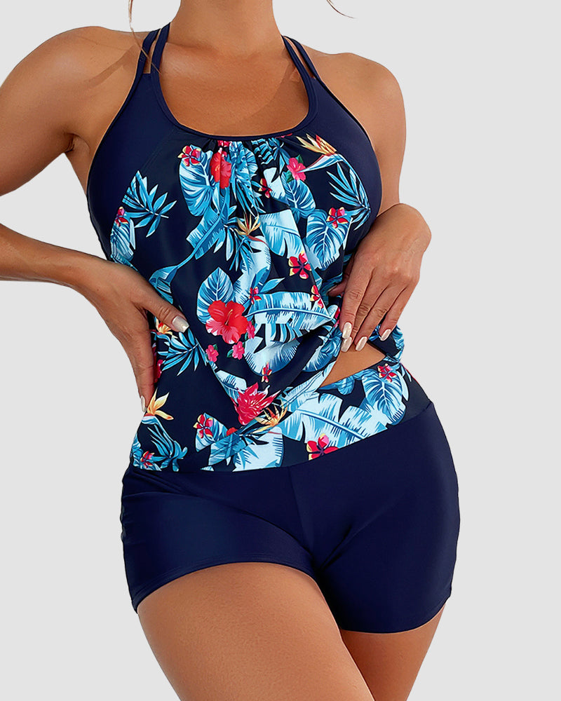 🩱Hot Sale 49% OFF👙Tankini Swimsuits Tummy Control Two Piece Blouson Bathing Suit-7