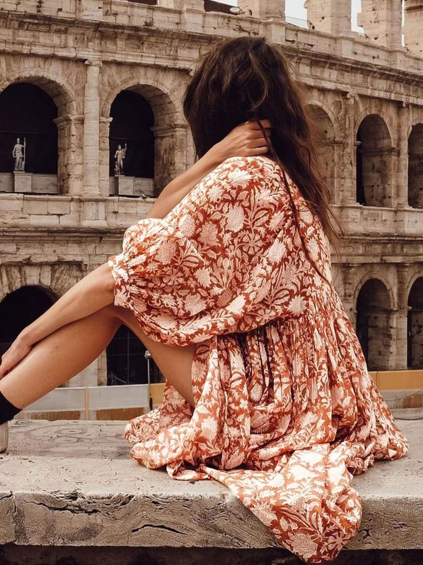 🔥HOT SALE-49% OFF🔥V Neck Summer Half Sleeve Floral Tunic Short Dress-14