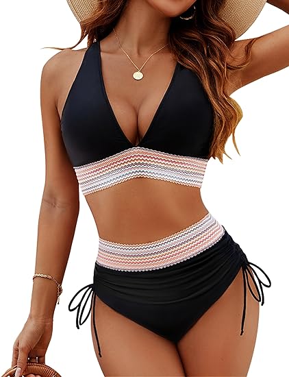 🩱Hot Sale 49% OFF👙High Waisted Tummy Control Color Block Bikini Sets-12