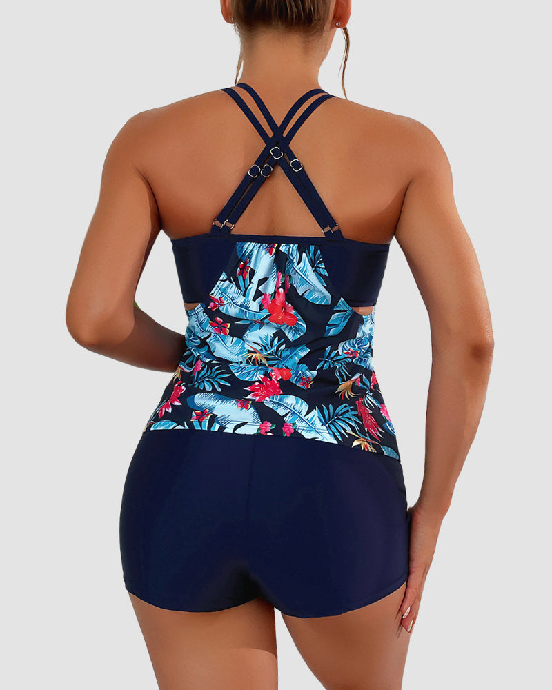 🩱Hot Sale 49% OFF👙Tankini Swimsuits Tummy Control Two Piece Blouson Bathing Suit-9