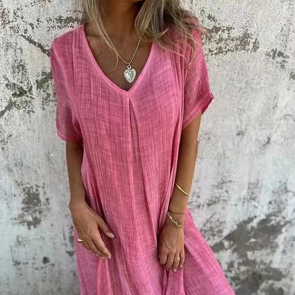 🔥LAST DAY SALE 49% OFF🔥Women's Loose V-neck cotton linen dress-8