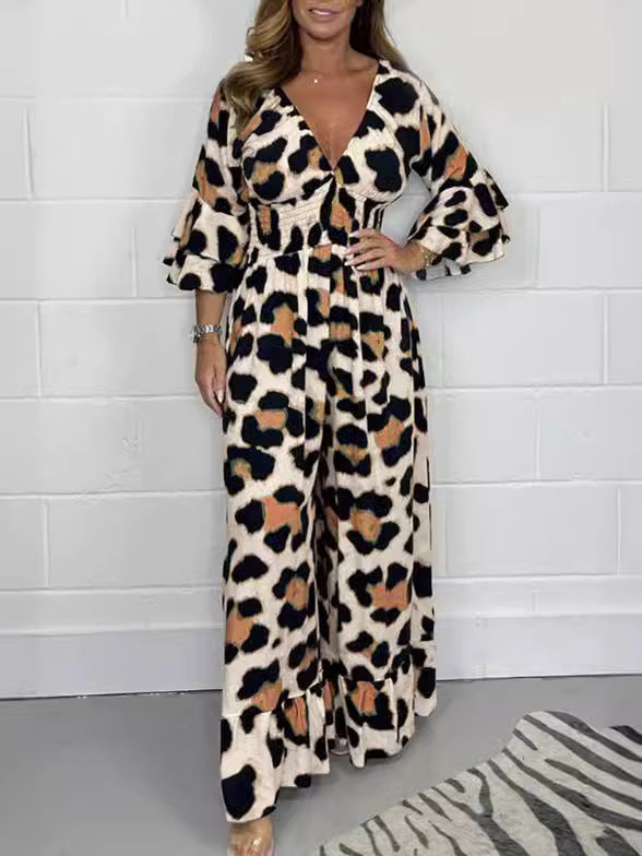 🔥Hot Sale 49% Off🍃Leopard print V-neck jumpsuit-1