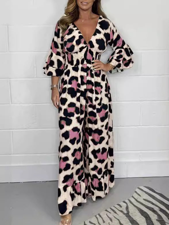 🔥Hot Sale 49% Off🍃Leopard print V-neck jumpsuit-2