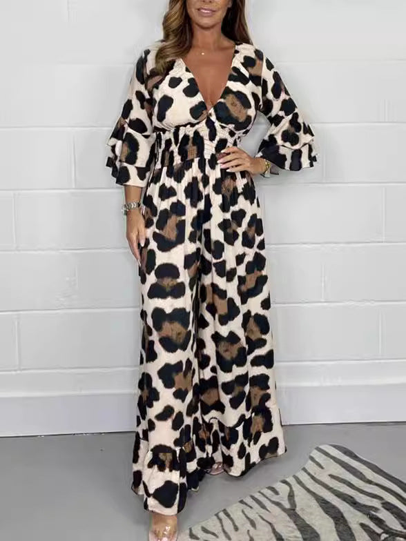 🔥Hot Sale 49% Off🍃Leopard print V-neck jumpsuit-3