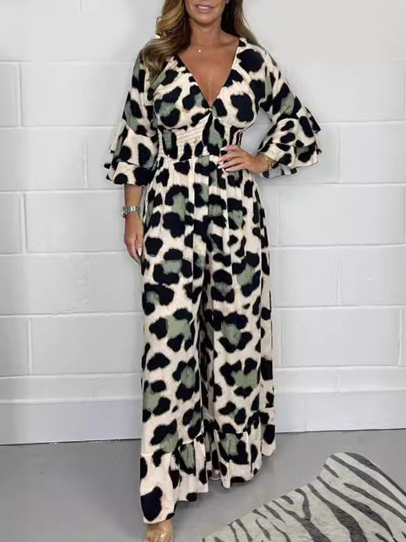 🔥Hot Sale 49% Off🍃Leopard print V-neck jumpsuit-4