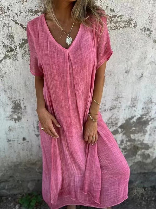 🔥LAST DAY SALE 49% OFF🔥Women's Loose V-neck cotton linen dress-2