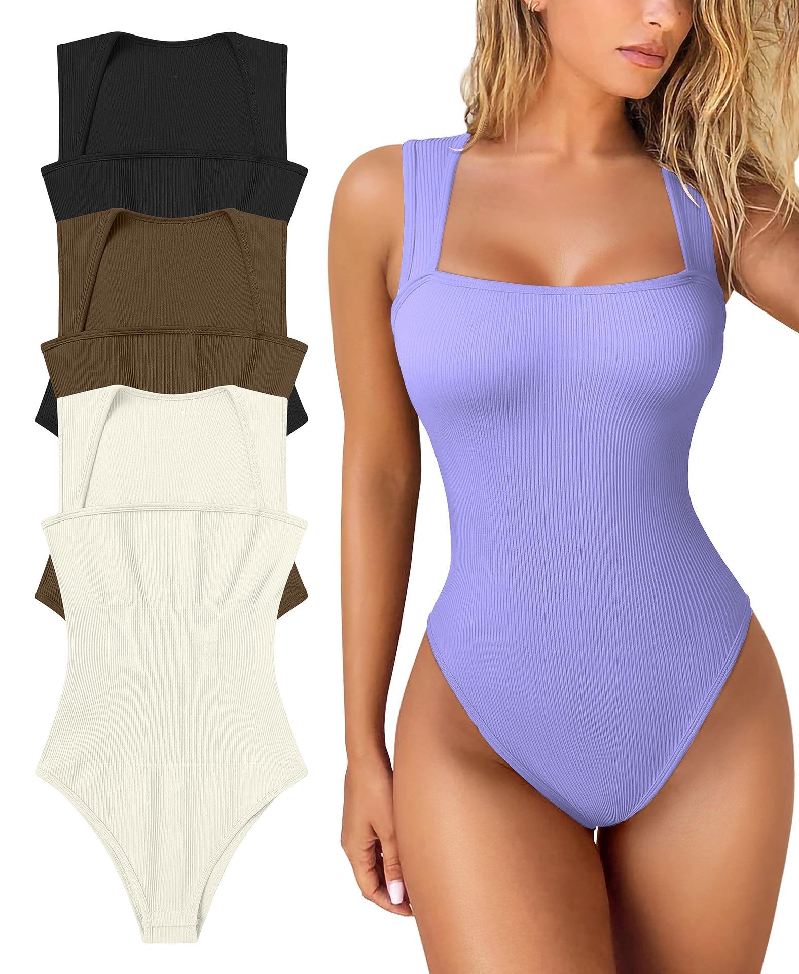 💥This Week's Special Price ￡10.99💥Racerback Wide Shoulder Straps Seamless Bodysuit-16