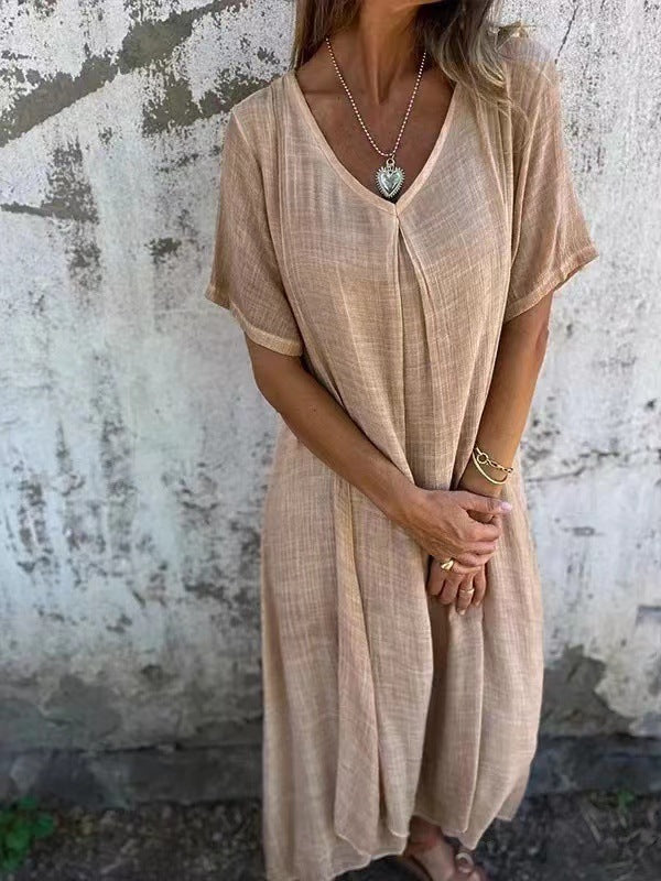 🔥LAST DAY SALE 49% OFF🔥Women's Loose V-neck cotton linen dress-4