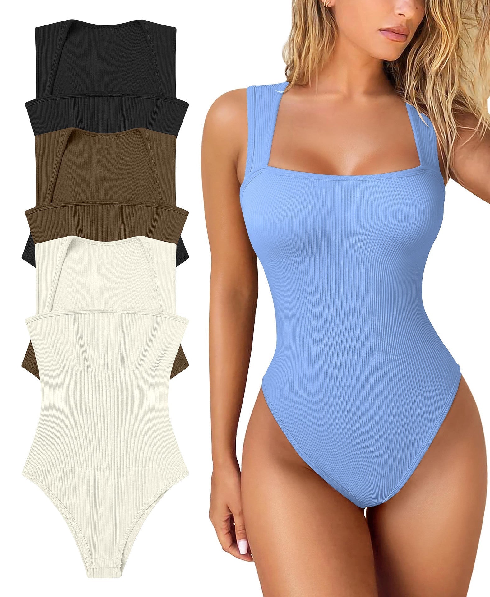 💥This Week's Special Price ￡10.99💥Racerback Wide Shoulder Straps Seamless Bodysuit-17