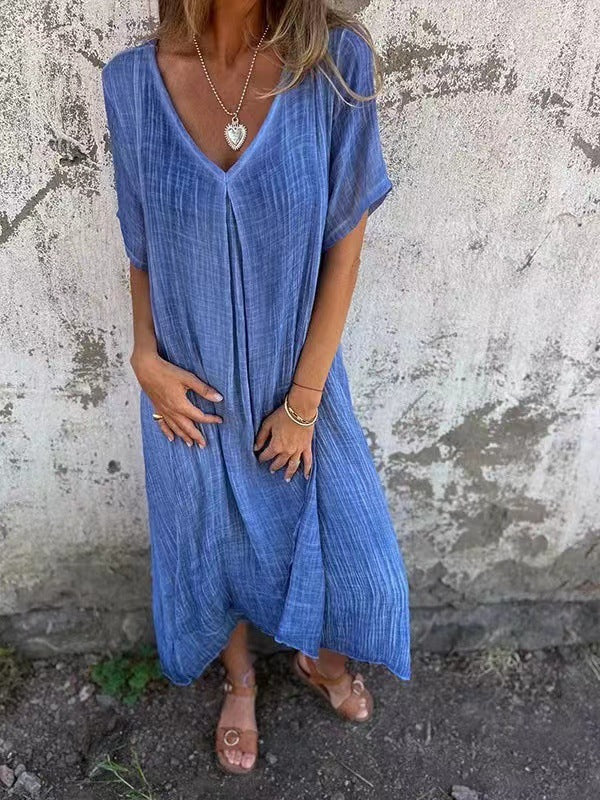 🔥LAST DAY SALE 49% OFF🔥Women's Loose V-neck cotton linen dress-6