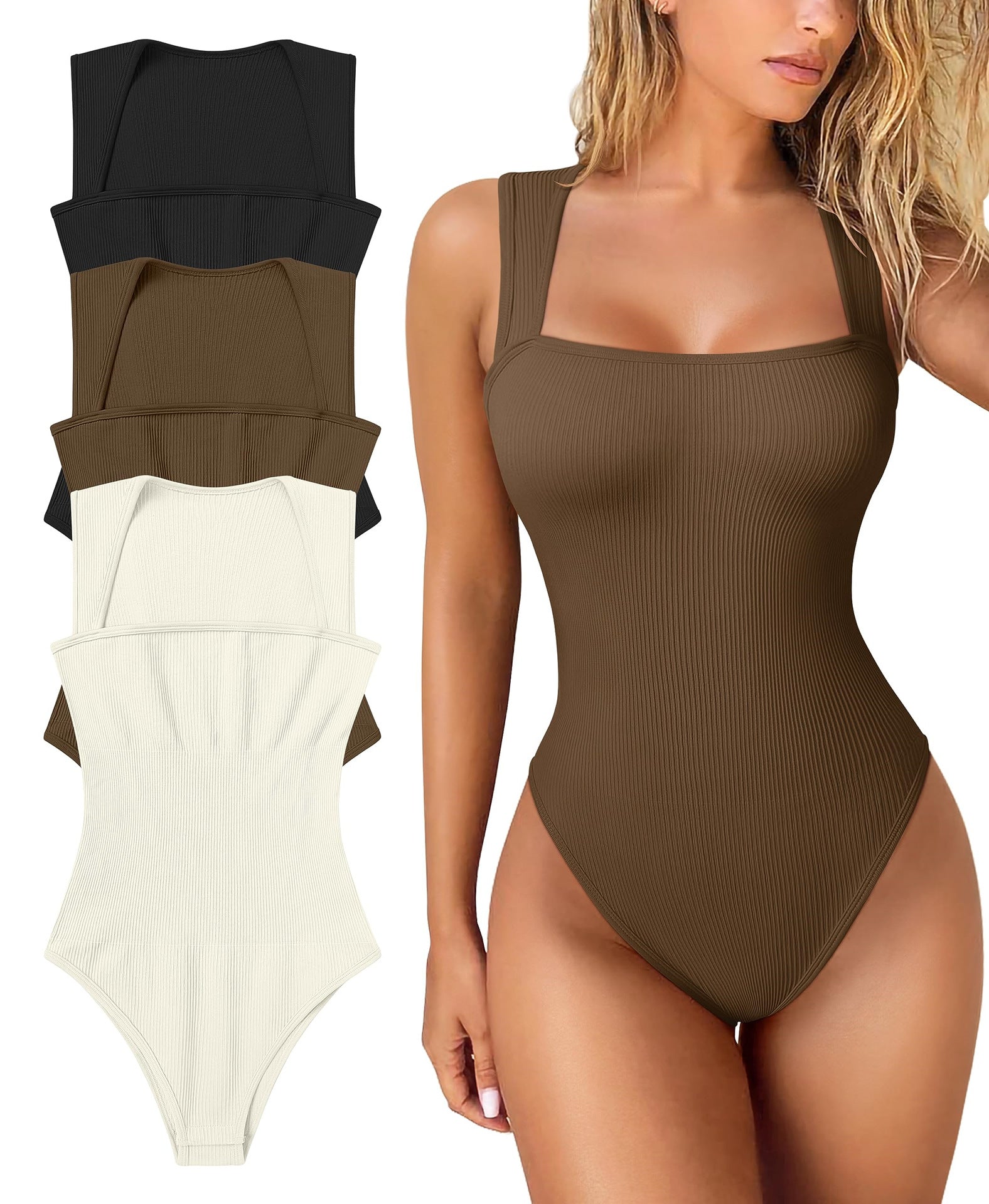 💥This Week's Special Price ￡10.99💥Racerback Wide Shoulder Straps Seamless Bodysuit-20