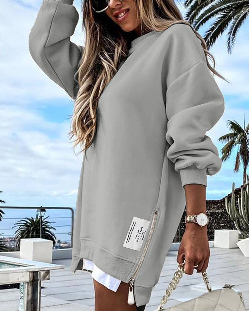 🔥Hot Promotion 49% OFF🔥Casual Long Sleeve Zipper Slit Oversized Sweatshirt-17