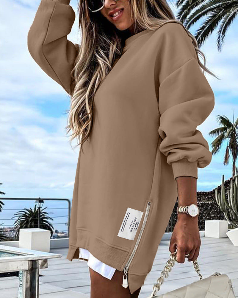 🔥Hot Promotion 49% OFF🔥Casual Long Sleeve Zipper Slit Oversized Sweatshirt-16