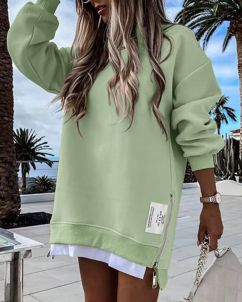 🔥Hot Promotion 49% OFF🔥Casual Long Sleeve Zipper Slit Oversized Sweatshirt-19