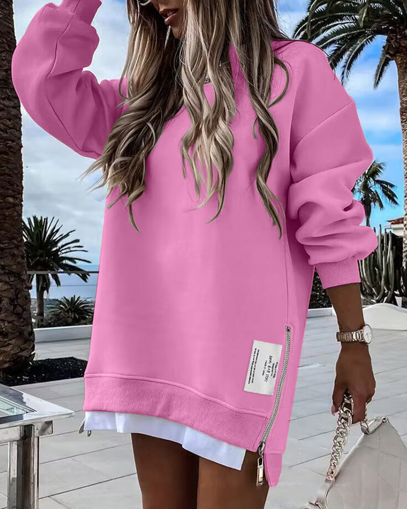 🔥Hot Promotion 49% OFF🔥Casual Long Sleeve Zipper Slit Oversized Sweatshirt-18