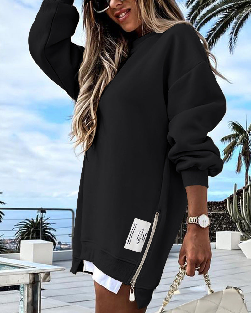 🔥Hot Promotion 49% OFF🔥Casual Long Sleeve Zipper Slit Oversized Sweatshirt-15