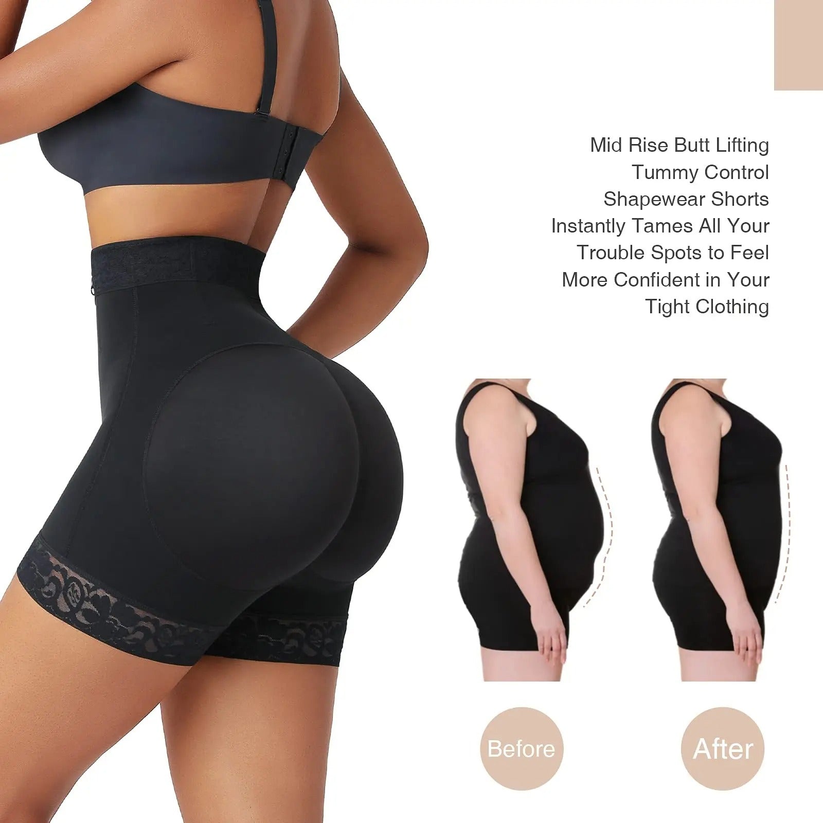 💞LAST DAY SALE 49% OFF💞Lace Steel Boned Butt Enhancer Shorts Shapewear💃🏽-1