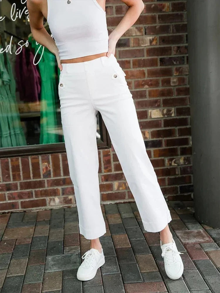 🔥Hot Sale - 49% Off👖Tummy Control Twill Cropped Wide Leg Pant-5