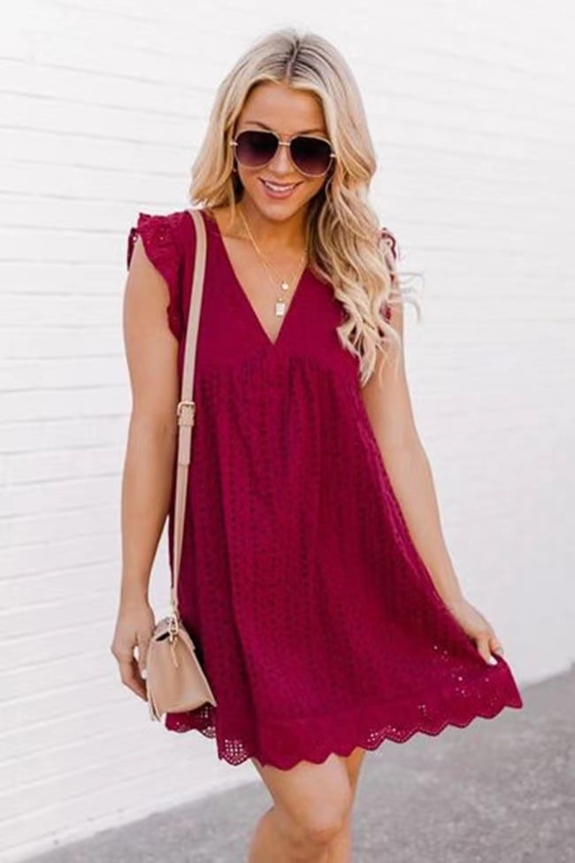 💖Hot Sales 49% OFF💖Summer V-neck short-sleeved hollow lace dress👗-10