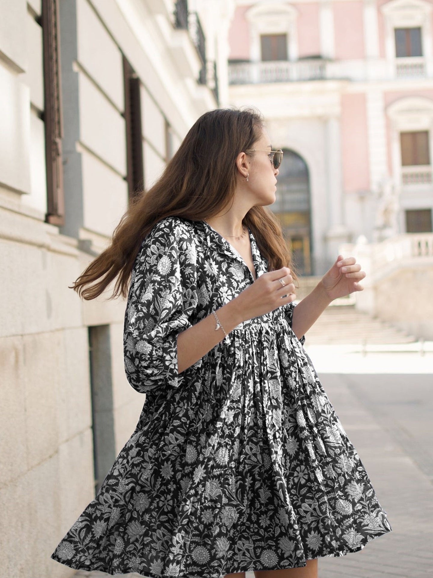 🔥HOT SALE-49% OFF🔥V Neck Summer Half Sleeve Floral Tunic Short Dress-12