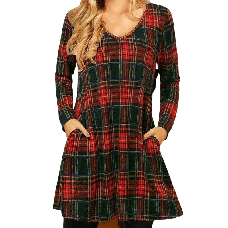 🎅Hot Sale 49% Off✨Loose Dress with Christmas Plaid Print-9